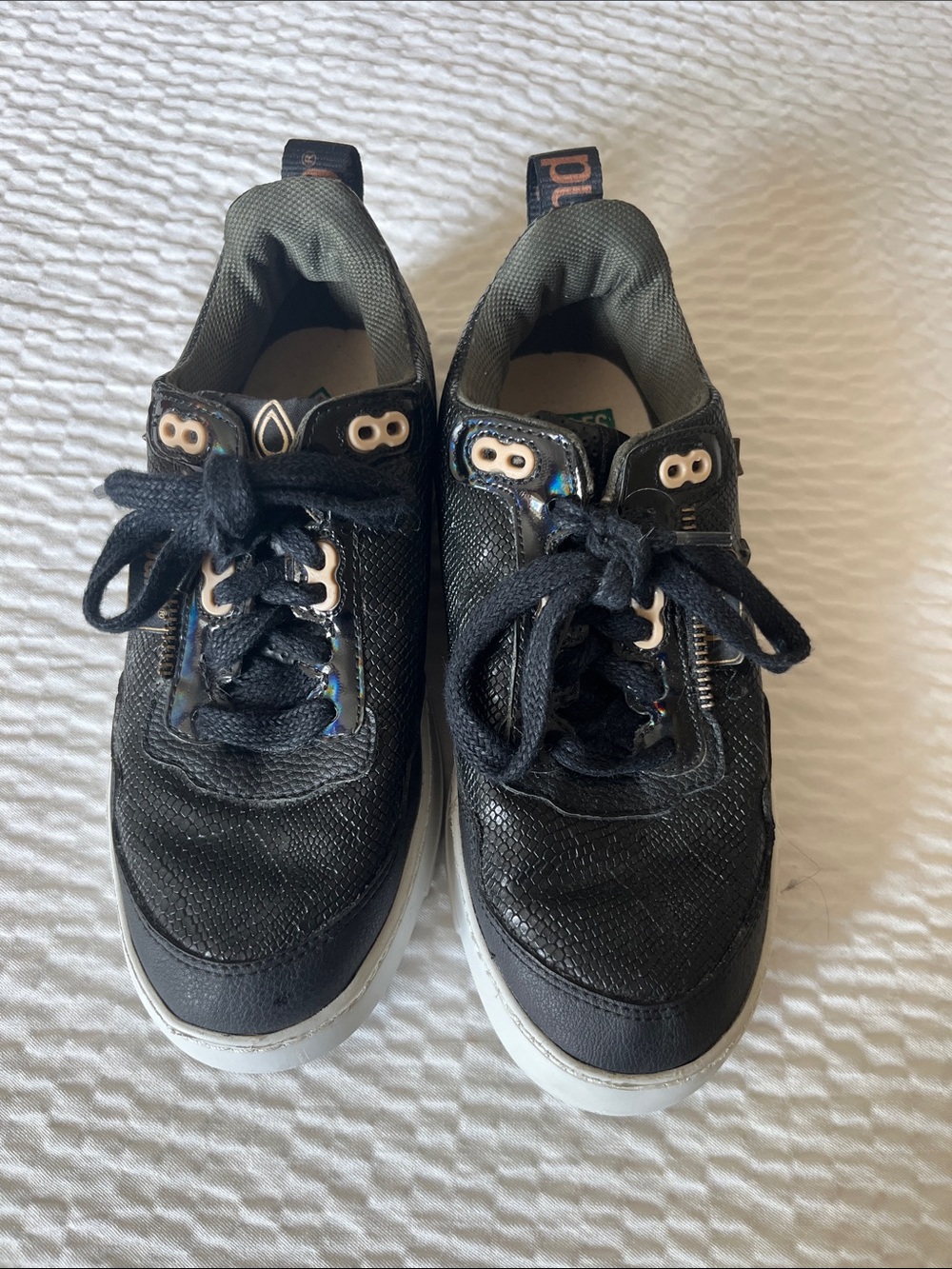 Kids Black Lace-Up Sneakers